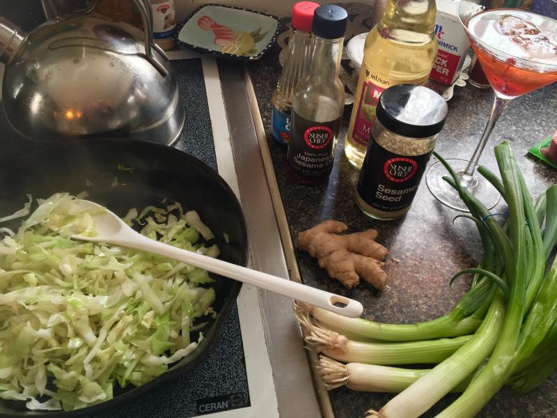 The beginning of stir-fried udon. Delicious! SUZI THAYER/Boothbay Register