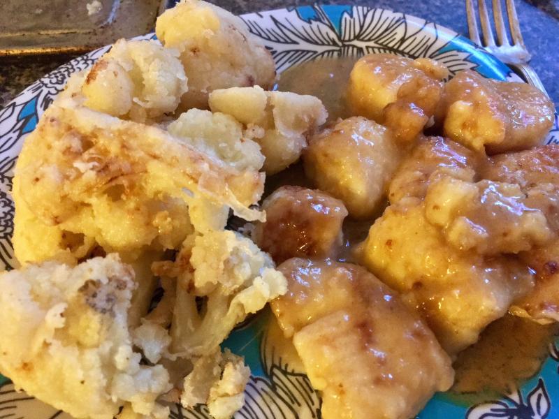 A ridiculous dinner of deep-fried cauliflower and lemon-y pan-fried scallops. SUZI THAYER/Boothbay Register