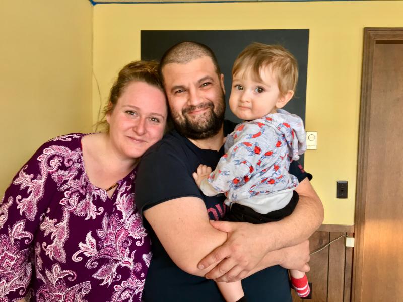 Jessica Deshiro, Gabriel McCoy and their 1-year old son Elijah at his mother’s new bakery in Damariscotta. SUZI THAYER/Boothbay Register