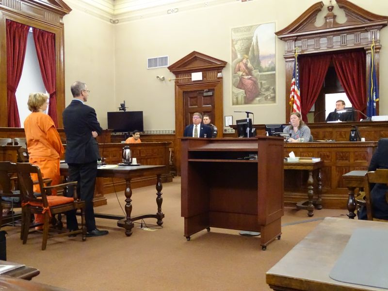 Sharon Carrillo stands beside her lawyer, Christ MacLean, before Justice Robert Murray. (photo by Erica Thoms)
