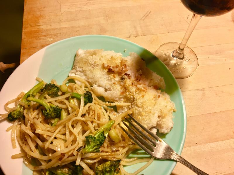 Stir fried Thai noodles with panko pan-fried chicken. SUZI THAYER/Boothbay Register