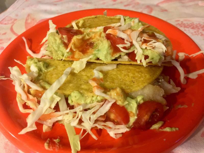 Fish tacos with grape tomatoes thrown in the mix. SUZI THAYER/Boothbay Register