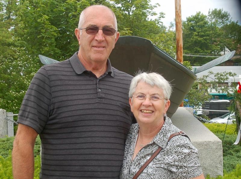 Dean and Sandra Flye of Albion visit the Fishermen’s Memorial. ART MAYERS/Boothbay Register