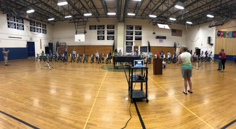 Students choose the bicycles in the Masonic reading program. PAGE BROWN/Boothbay Register