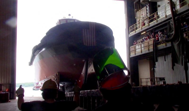The Judy Moran slips down the skids. ART MAYERS/Boothbay Register