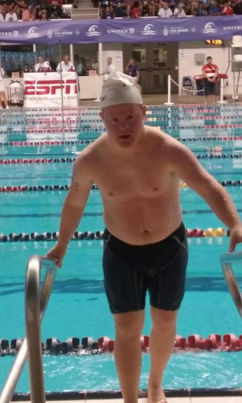 Danny Miller gets out of the pool at the USA Games competition. Toby LeConte photo