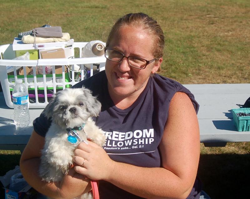 Heather Orne of Edgecomb and pet Daisy. ART MAYERS/Boothbay Register