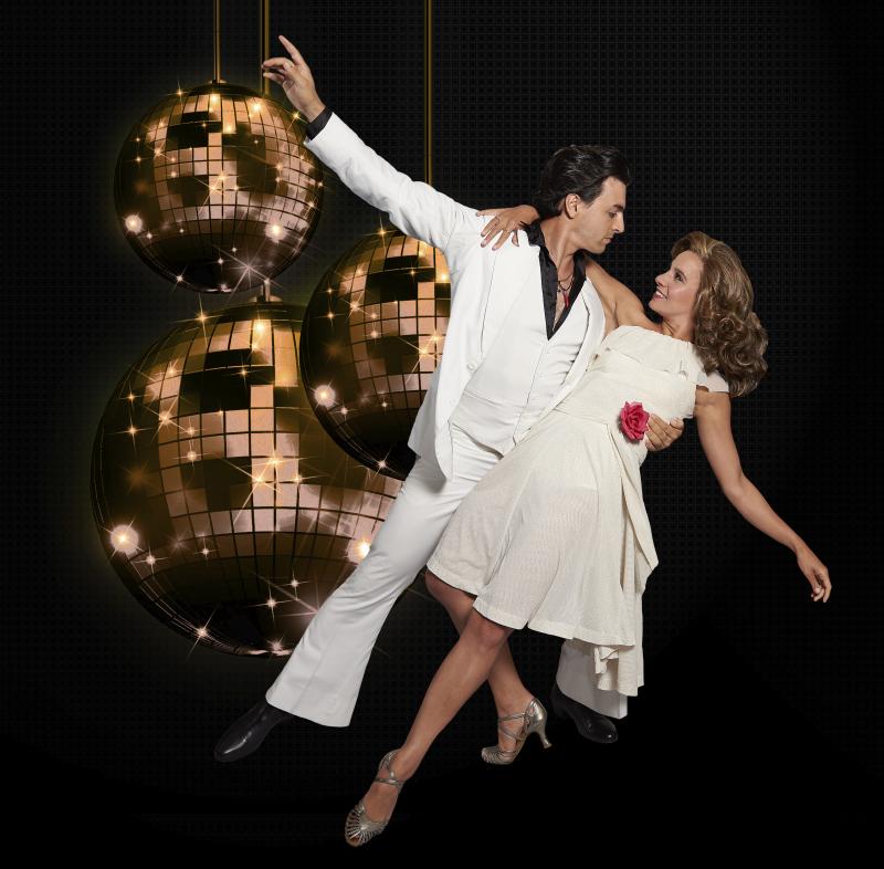 Jacob Tischler (Tony Manero) and Alexandra Matteo (Stephanie Mangano) at the 2001 Odyssey Disco’s dance contest. Aaron Flacke photo