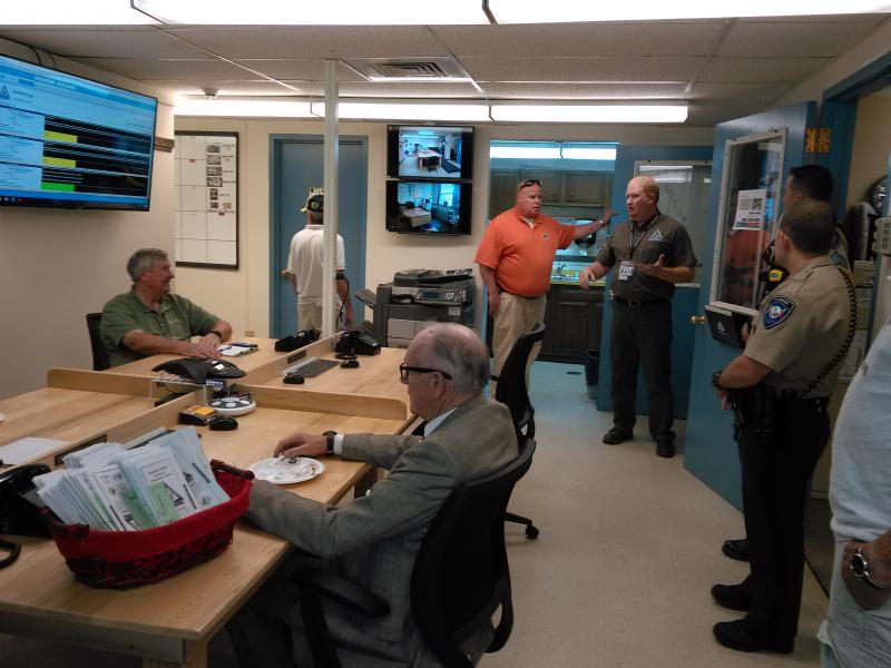 Guests check out the new emergency operations center at an open house July 19. JANE CARPENTER/Boothbay Register