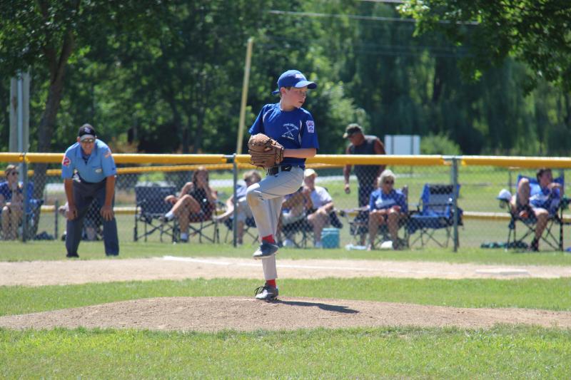 Owen Cotta from the Lincoln County All-Star team pitches two scoreless innings against the Lewiston All-Star Team at Linscott Field, Augusta. Courtesy photo