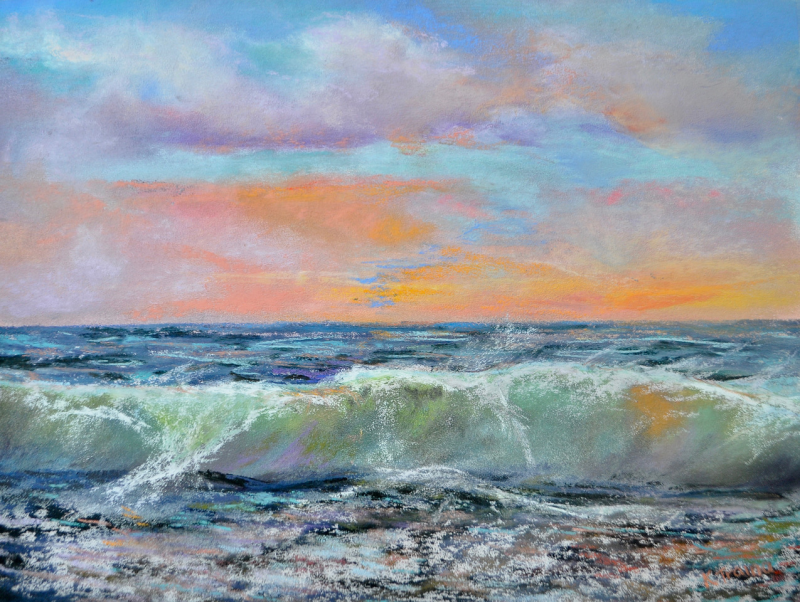 “Summer Wave” is one of the pastel works by Kim Skillin Traina in the summer show at Damariscotta River Grill. The show also features the works of Doug Houle and Susan Tilton Pecora. Courtesy of the artist Kim Skillin Traina