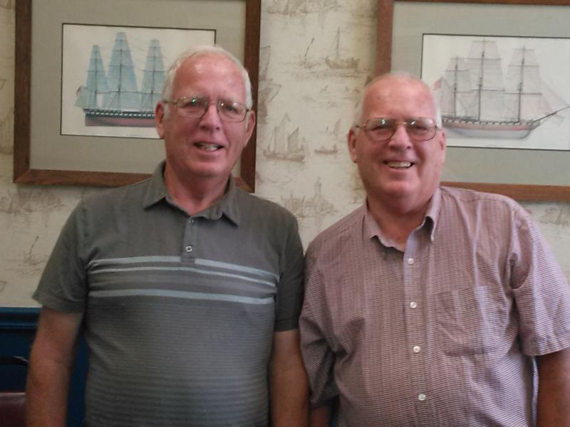 Retired Southport bridge tenders Dwight, left, and Duane Lewis. JANE CARPENTER, Boothbay Register.
