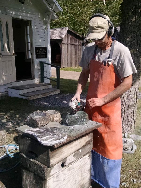 Obie Buell will visit the Boothbay Railway Village during Maine Stone Workers Weekend on Aug. 11 and 12 to demonstrate the leaves, bowls and other small sculptural pieces he specializes in for Maine gardens. Courtesy of BRV