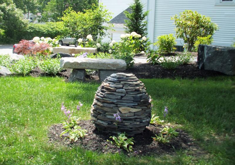 Founder’s Garden stone egg sculpture by Matt Spurgin. LISA KRISTOFF/Boothbay Register