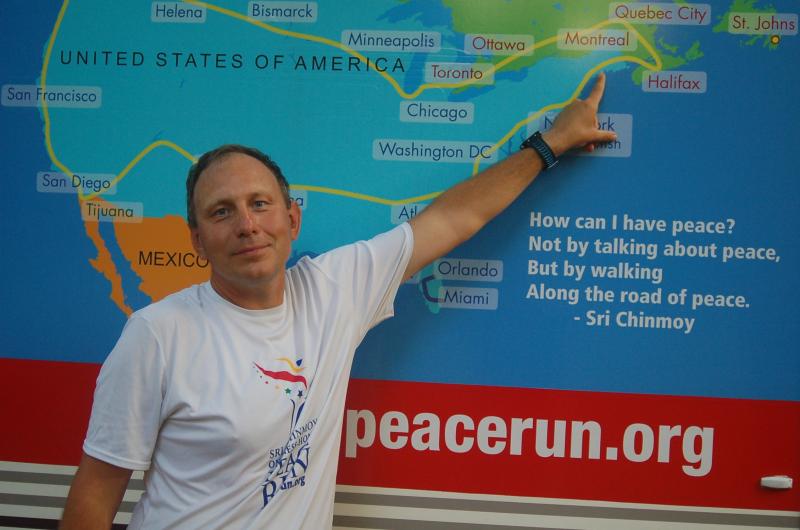 Yatkara Aleksapolsky points to the run route on the back of the RV. ART MAYERS/Wiscasset Newspaper