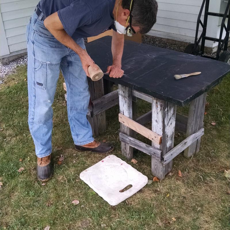 Meet artist Jon Doody and watch him carving slate at the Maine Stone Workers Weekend on Aug. 11 and 12 at the Boothbay Railway Village. Courtesy of BRV