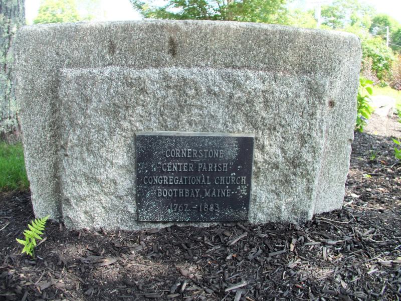 The old cornerstone of the church in the Founders Garden. LISA KRISTOFF/Boothbay Register