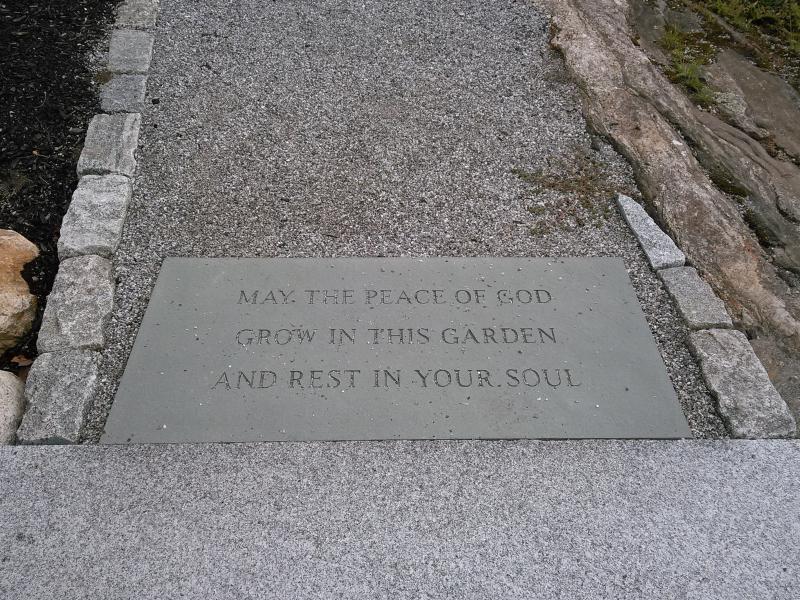 Visitors entering the meditation garden are greeted with a simple wish for serenity. JANE CARPENTER/Boothbay Register
