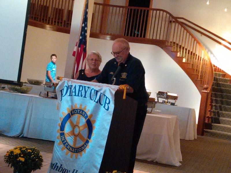 Event co-chairs Debbie and Daren Graves greet attendees at Boothbay Harbor Rotary Club’s 16th annual Hometown Heroes dinner. JANE CARPENTER/Boothbay Register