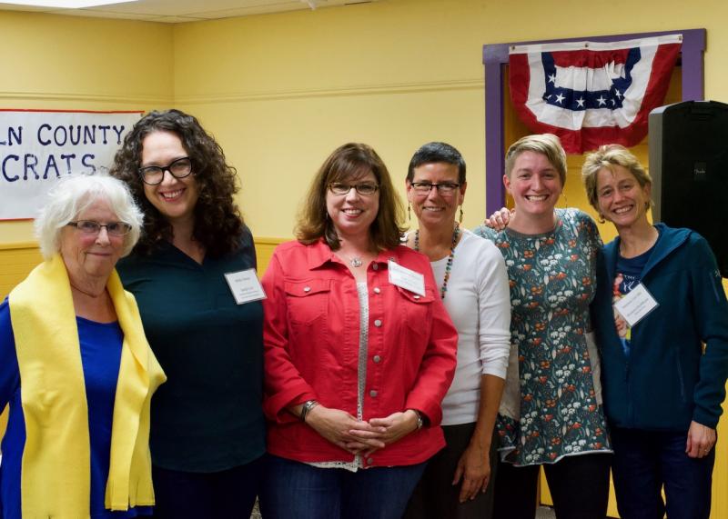 Six women from across New England participated in the “Power of Women in Politics in 2018: Voting, Running, Resisting” panel discussion at the LCDC monthly meeting on Sept. 26. From left are MaryRae Means, Molly Cowan, Kelli Whitlock Burton, Eliza Townsend, Cait Vaughan and Shannon Carr, MD. Courtesy photo
