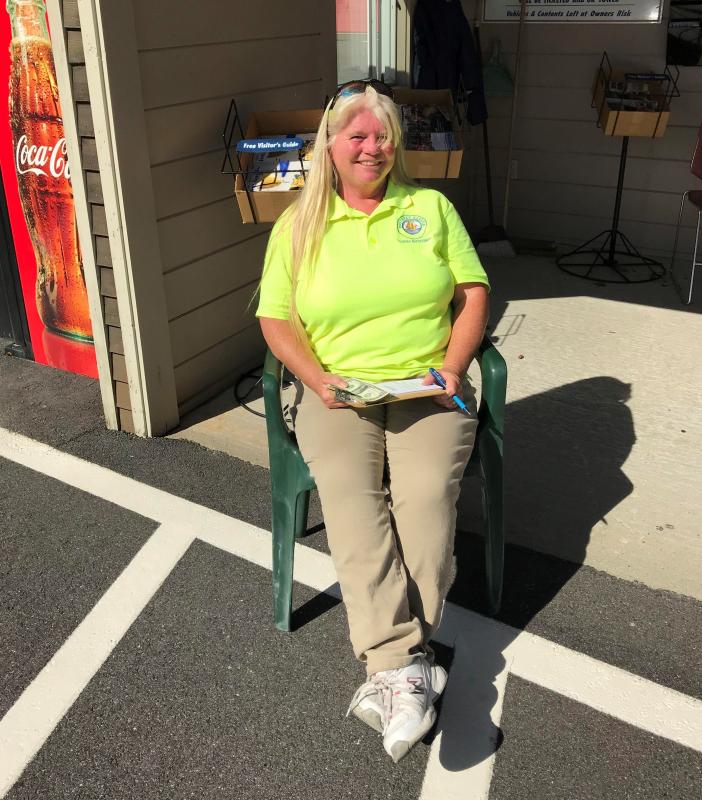 Becky Hart in the Howard Street lot. KELLIE BIGOS/Boothbay Register