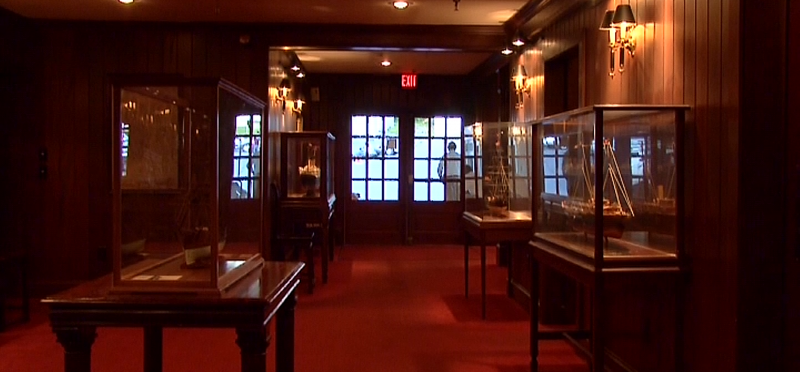 A screen capture from a Rocktide Inn promotional video shows the ship models as they were displayed at the business. Courtesy of Sweet Thunder Productions
