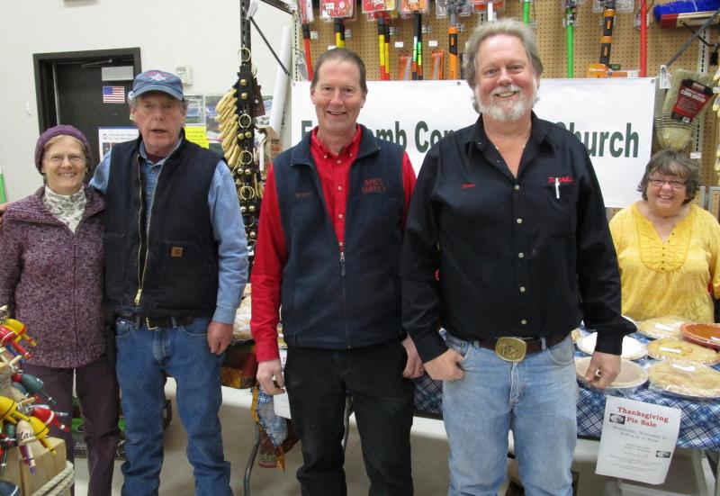 The Averill brothers, owners of Ames True Value, from left, Jeff, Wayne and Steven pose with Marjorie Di Vece and Gail Boudin. PHIL DI VECE/Wiscasset Newspaper