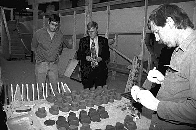U.S. Sen. Angus King visits Hodgdon Yachts in 1997 when the first toys were built. File photo