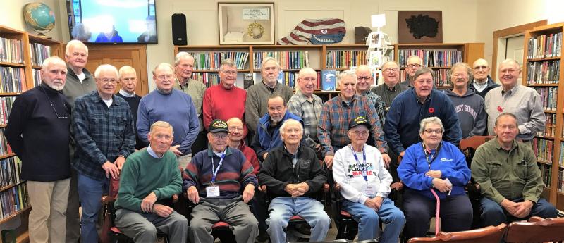 Veterans celebrate at Southport Memorial Library. KELLIE BIGOS/Boothbay Register