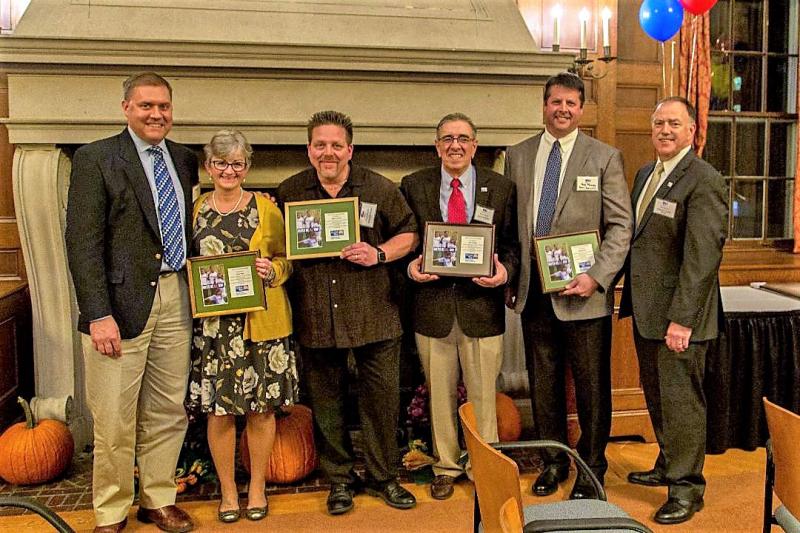Bath Iron Works employees received special recognition for successfully raising hundreds of thousands of dollars in an excellent campaign. From left from BIW are Vice President Scott Zamer, Campaign leadership team members Karen Race, Steve Cornish, John Portela, and Bob Murray. Far right is United Way Campaign Chair Joel Merry, Sagadahoc County sheriff. Courtesy photo