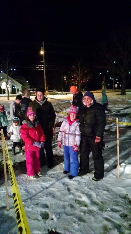 First in line are Megan and Isabel Timz who came up from Portland to spend the night with Megan’s sister Liz Hallinan and her daughter Kate. MARGARET HOFFMAN/Boothbay Register