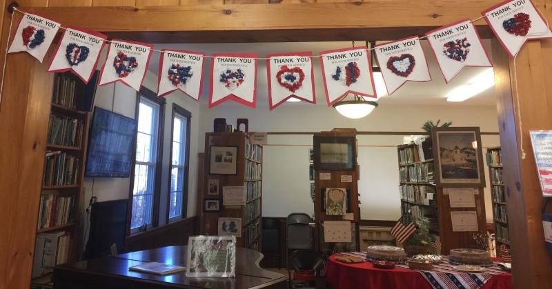 Banners created by the Southport School students for the library's Veterans Day Observance. Helen Meserve photo