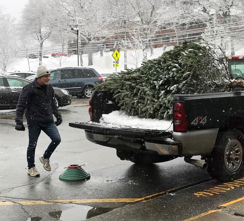 The Tree of Giving arrives at the YMCA with Richard Teague getting ready to unload it. KELLIE BIGOS/Boothbay Register