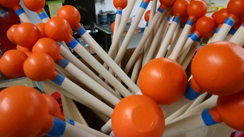 Handles ready for shellac before being added to the puffin bodies. MARGARET HOFFMAN/Boothbay Register
