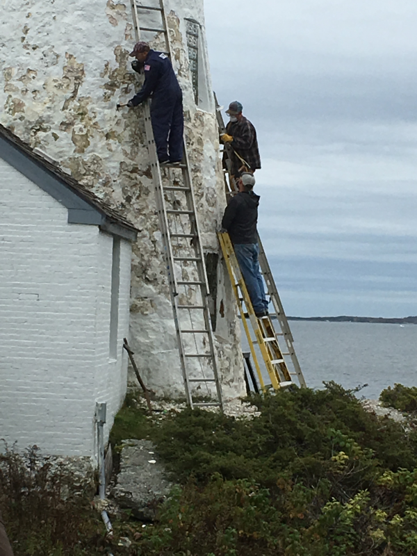 Members of the Coast Guard at work on the lighthouse. Courtesy of Elaine Jones