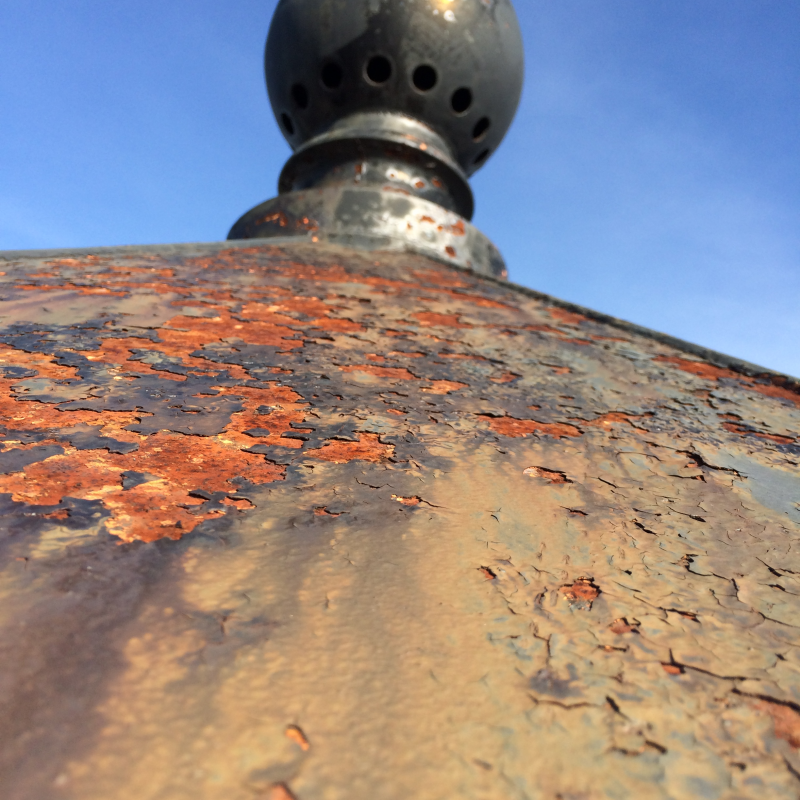 Rust on the roof of the lantern room is just one part of the repairs needed at Burnt Island Light. Courtesy of Elaine Jones