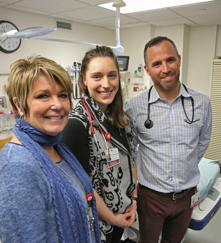 LincolnHealth is proud to be the second hospital in Maine to prescribe Suboxone in the Emergency Department. From left are: LincolnHealth Executive Vice President and Chief Operating Officer Cindy Wade, Tufts University School of Medicine - Maine Medical Center Maine Track student Sydney Ford, and LincolnHealth Emergency Department Medical Director Tim Fox, MD. Courtesy of LincolnHealth