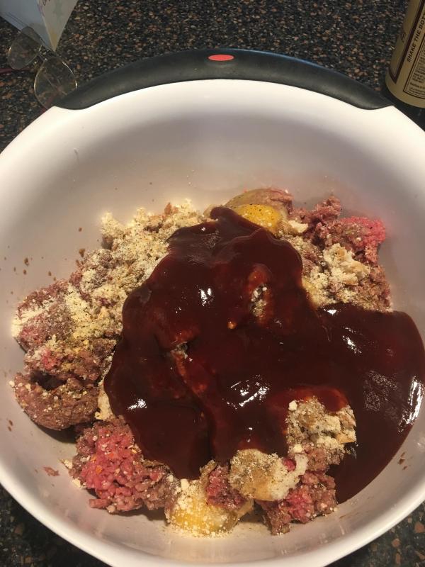 Mix burger, eggs, bread and barbecue sauce. LISA ORNE HALLINAN/Boothbay Register