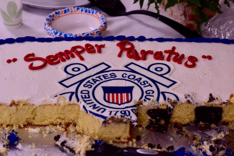 The partially eaten cake with the Coast Guard insignia. Bob Crink photo