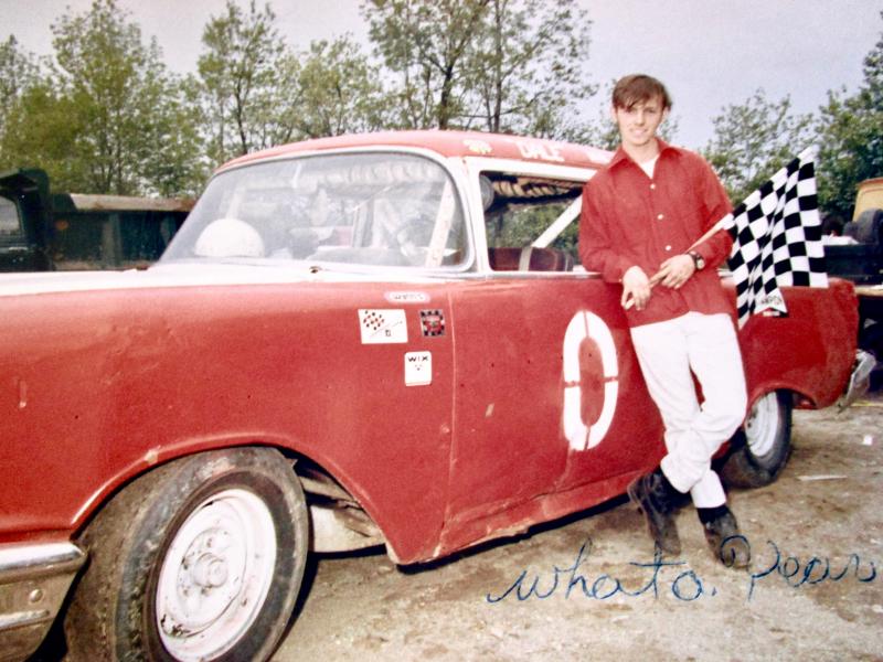 Dale Chadbourne poses with his first race car, a 1957 Chevrolet. Chadbourne said the picture was taken in 1969 at Wiscasset Speedway, the summer it opened. Courtesy of Dale Chadbourne