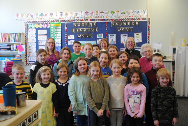 The Thompson women and the students of Southport Central School on March 1, Dr. Seuss’ Birthday/Read Across America Day. Courtesy of Eileen Higgins