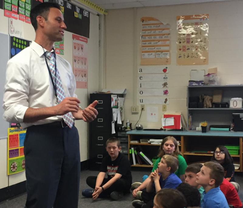News Center meterologist Todd Gutner spent over an hour May 9 discussing how he forecasts weather to 84 third through fifth graders. BILL PEARSON/Boothbay Register