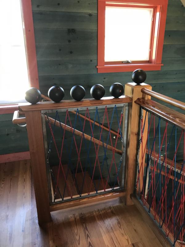 Bowling alley balls top balusters. KELLIE BIGOS/Boothbay Register