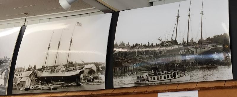 18” x 24’ images out of the Boothbay region’s past, featuring schooners and other vessels that graced local waters, greet you as you enter the Windjammer Emporium. LISA KRISTOFF/Boothbay Register