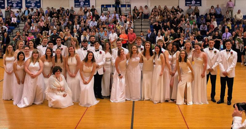 The BRHS Class of 2019 gathers for a group photo after the Grand March. LISA PAWLOWSKI/Boothbay Register
