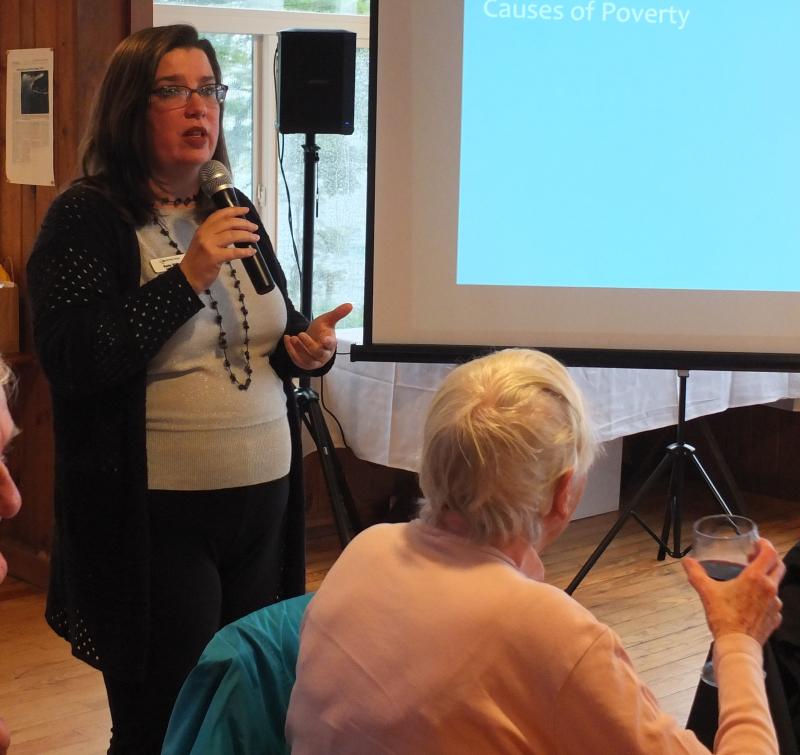 Executive Director Katie Spencer White welcomes returning Boothbay Region Community Resource Council volunteers and board members on June 13 by reminding them about the challenges facing low income families on the peninsula. BILLPEARSON/Boothbay Register