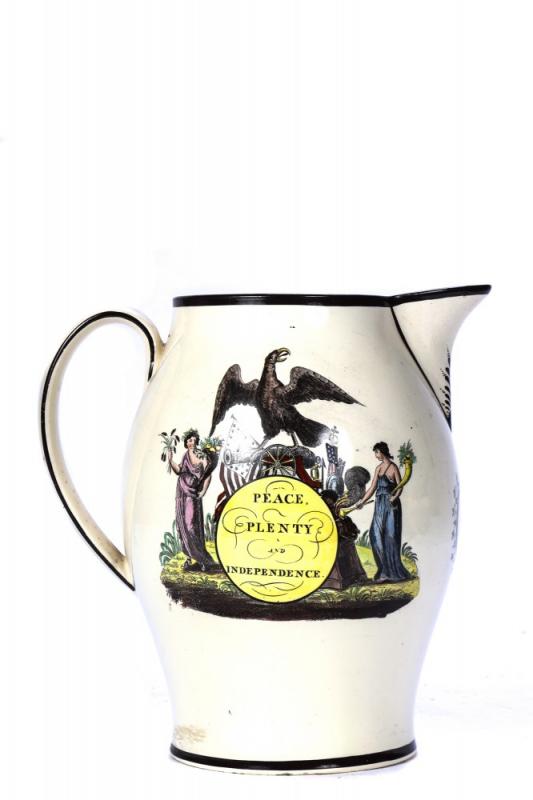 “Grand Turk” Herculaneum Ware jug, 11 ½” tall (“Peace, Plenty & Independence”)