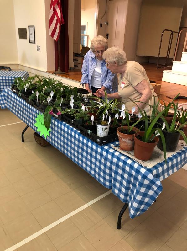 Evelyn Sherman, left, and Jean Thompson tend to their plants. CRAIG LANCASTER/Boothbay Register Southport, Southport Country Fair, Southport Town Hall, Southport United Methodist Church