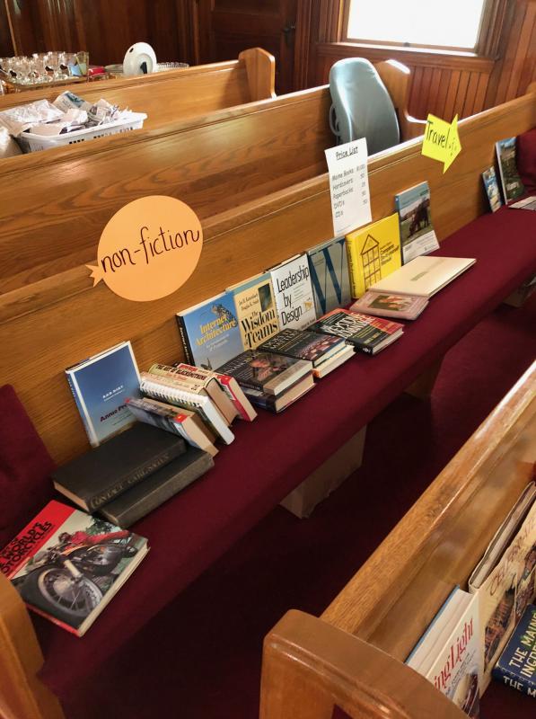 Rows of used books were for sale at Southport Country Fair. CRAIG LANCASTER/Boothbay Register Southport, Southport Country Fair, Southport Town Hall, Southport United Methodist Church