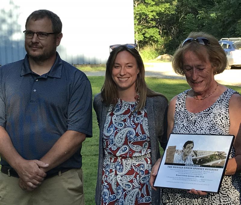 Son Jeffry and daughter Jennifer with their mother Nancy Spinney at the Dedication. Jeff was there with his wife Melissa, and Henry Brennan accompanied his wife Jennifer. Courtesy of Kate Steed